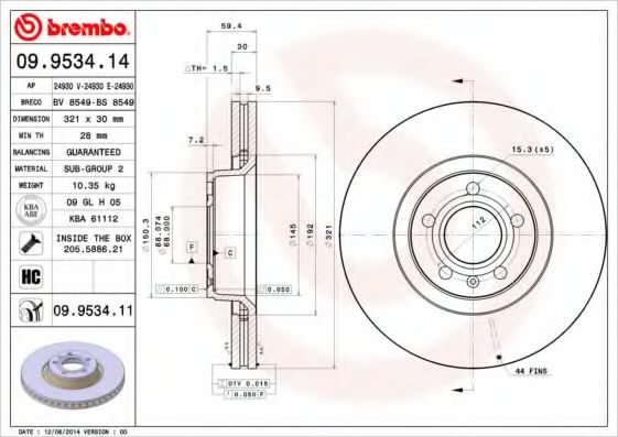 Тормозной диск BREMBO 09.9534.11