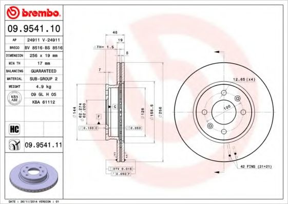 Тормозной диск BREMBO 09.9541.11