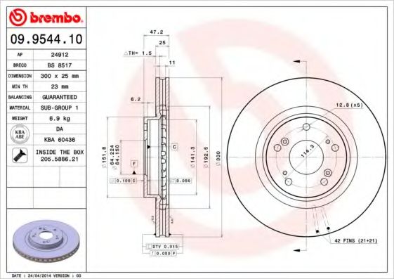 Тормозной диск BREMBO 09.9544.10