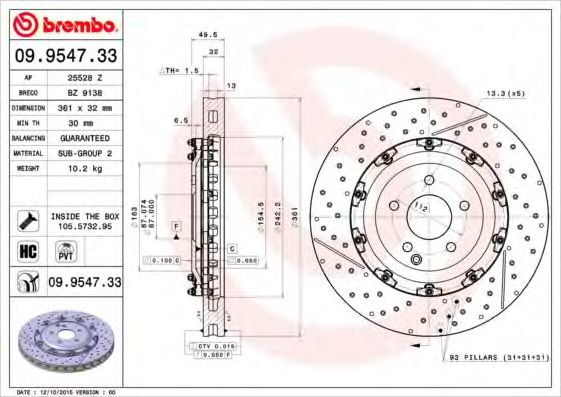 Тормозной диск BREMBO 09.9547.33