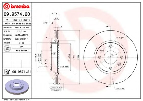 Тормозной диск BREMBO 09.9574.20