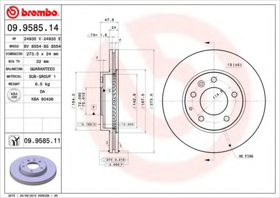 Тормозной диск BREMBO 09.9585.14