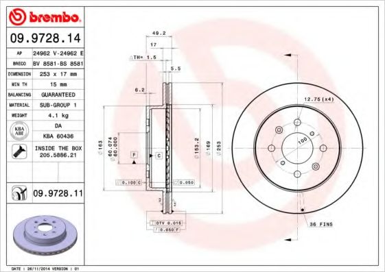 Тормозной диск BREMBO 09.9728.11