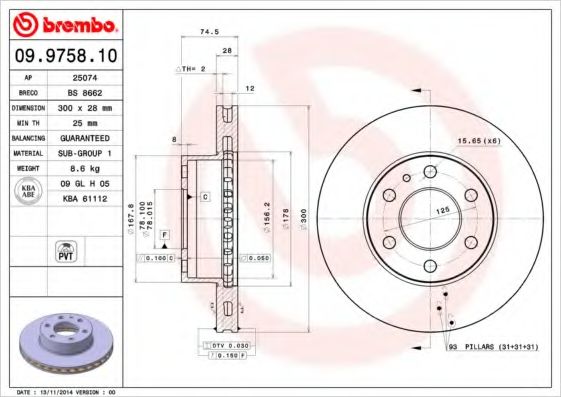 Тормозной диск BREMBO 09.9758.10