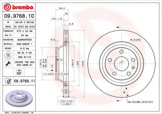 Тормозной диск BREMBO 09.9768.11