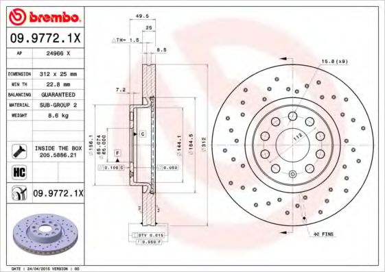 Тормозной диск BREMBO 09.9772.1X