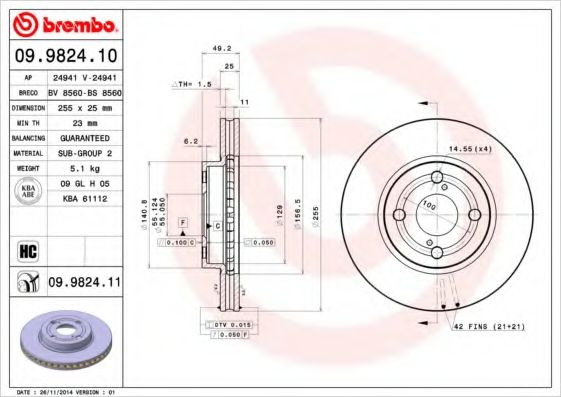 Тормозной диск BREMBO 09.9824.11