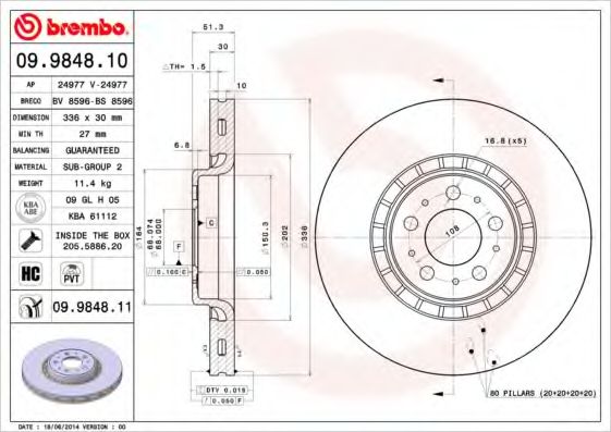 Тормозной диск BREMBO 09.9848.10