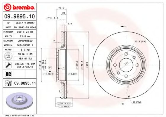 Тормозной диск BREMBO 09.9895.11