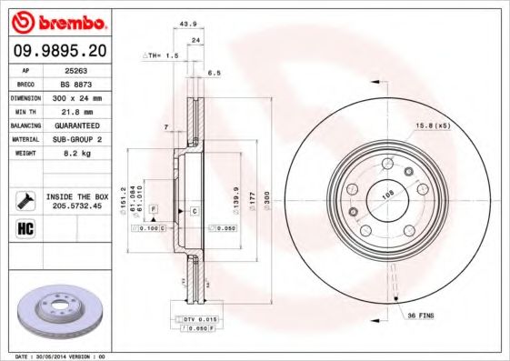 Тормозной диск BREMBO 09.9895.20