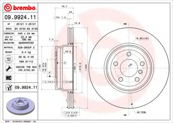 Тормозной диск BREMBO 09.9924.11