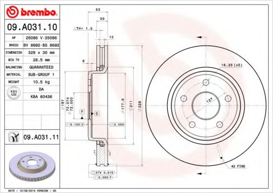 Тормозной диск BREMBO 09.A031.11