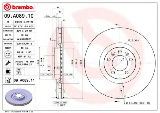 Тормозной диск BREMBO 09.A089.10