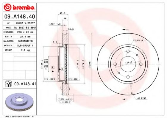 Тормозной диск BREMBO 09.A148.40