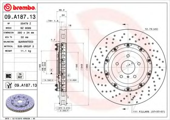 Тормозной диск BREMBO 09.A187.13