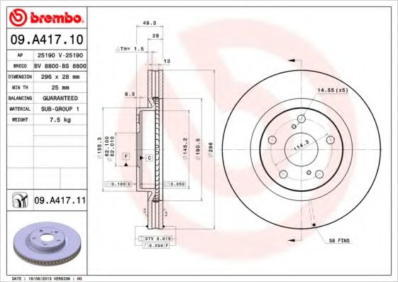 Тормозной диск BREMBO 09.A417.10