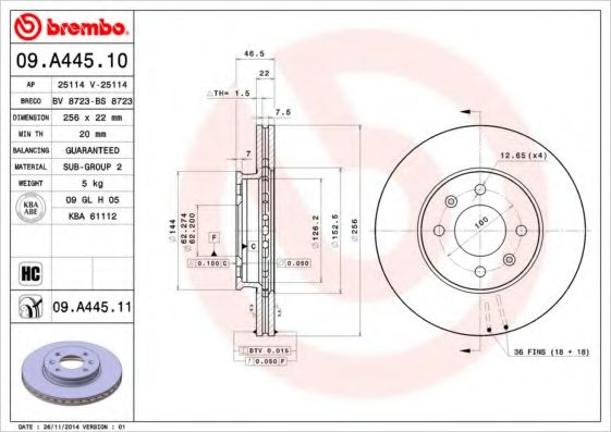Тормозной диск BREMBO 09.A445.11