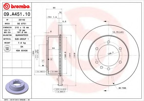 Тормозной диск BREMBO 09.A451.10