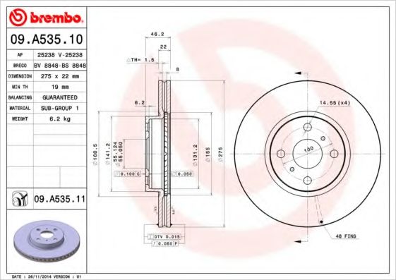 Тормозной диск BREMBO 09.A535.10