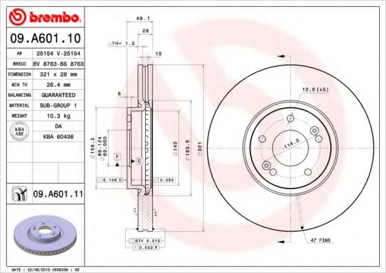 Тормозной диск BREMBO 09.A601.10