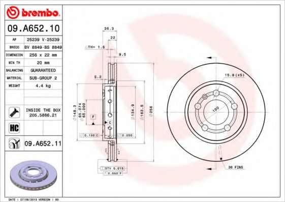 Тормозной диск BREMBO 09.A652.10