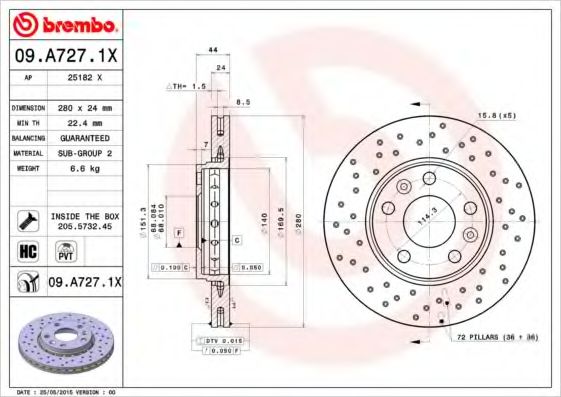 Тормозной диск BREMBO 09.A727.1X