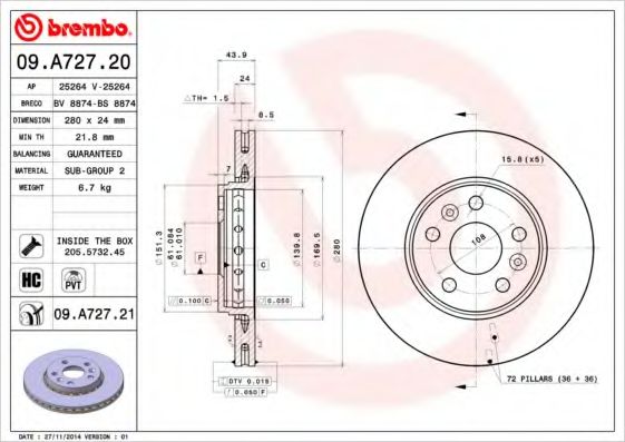 Тормозной диск BREMBO 09.A727.20