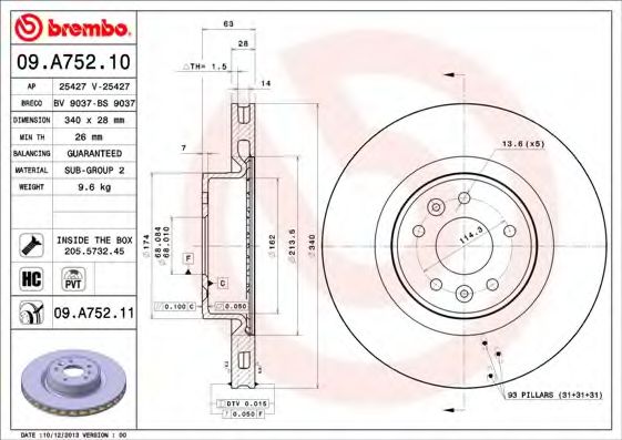 Тормозной диск BREMBO 09.A752.11