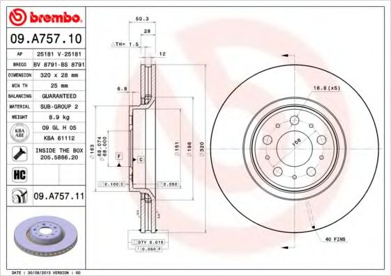 Тормозной диск BREMBO 09.A757.10