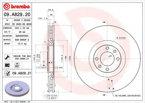 Тормозной диск BREMBO 09.A829.20