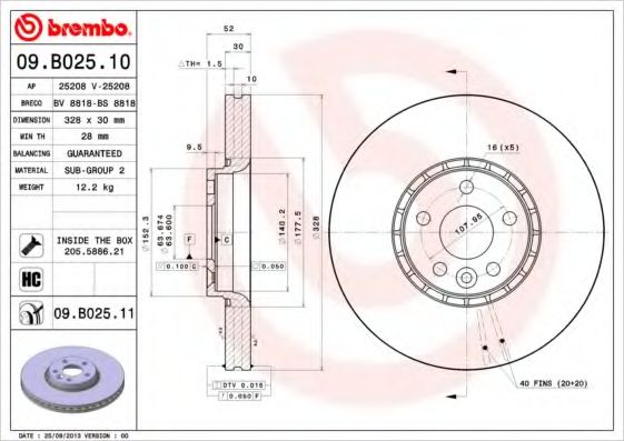 Тормозной диск BREMBO 09.B025.10