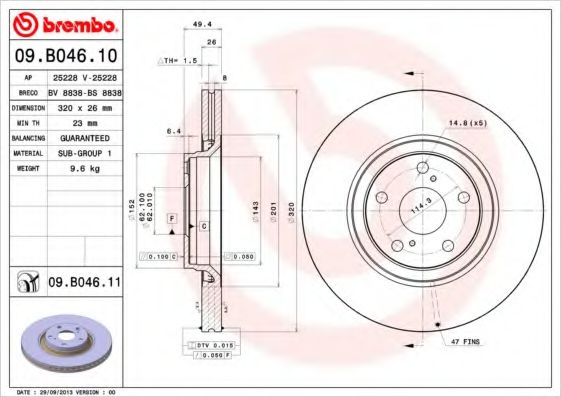Тормозной диск BREMBO 09.B046.10
