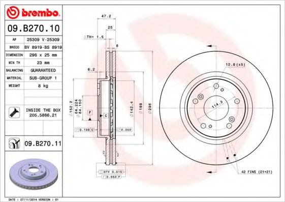 Тормозной диск BREMBO 09.B270.10