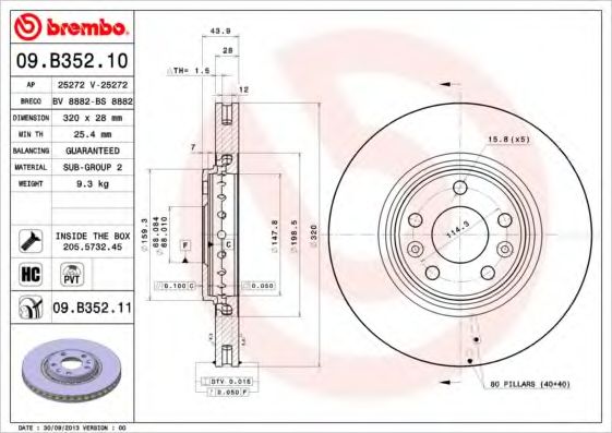 Тормозной диск BREMBO 09.B352.10