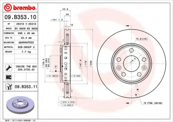 Тормозной диск BREMBO 09.B353.10