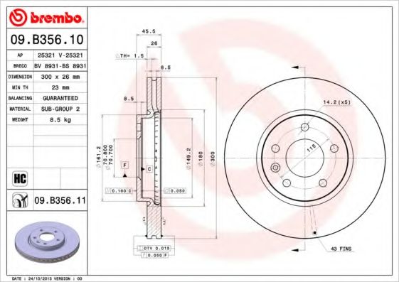 Тормозной диск BREMBO 09.B356.10