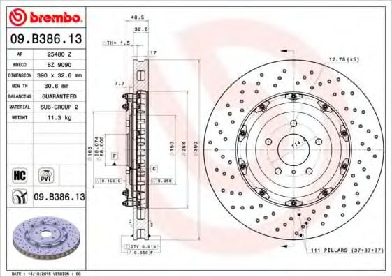 Тормозной диск BREMBO 09.B386.13