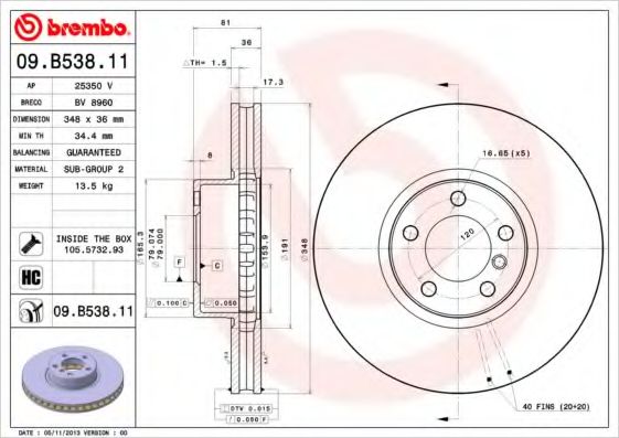 Тормозной диск BREMBO 09.B538.11