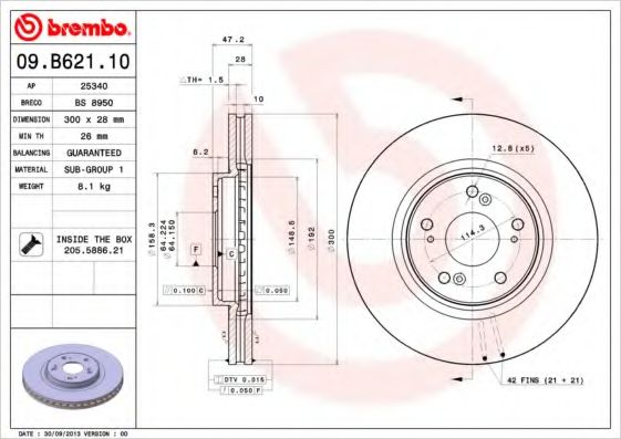 Тормозной диск BREMBO 09.B621.10