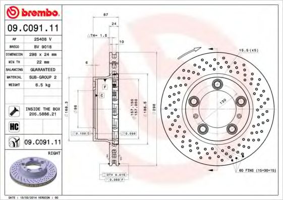 Тормозной диск BREMBO 09.C091.11