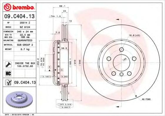 Тормозной диск BREMBO 09.C404.13