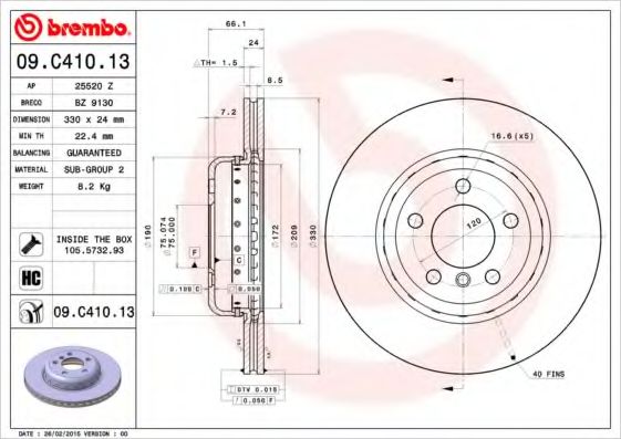 Тормозной диск BREMBO 09.C410.13