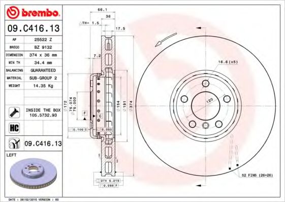 Тормозной диск BREMBO 09.C416.13