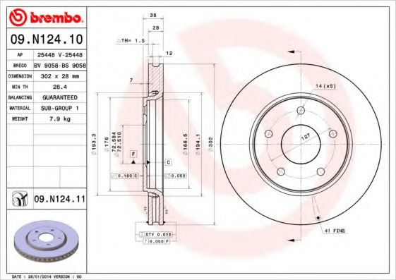 Тормозной диск BREMBO 09.N124.11