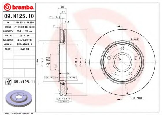 Тормозной диск BREMBO 09.N125.11