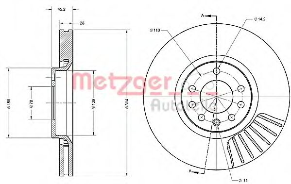 Тормозной диск METZGER 6110251