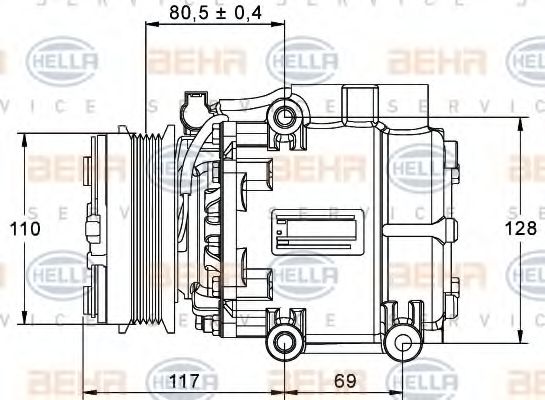 Компрессор, кондиционер BEHR HELLA SERVICE 8FK 351 113-411