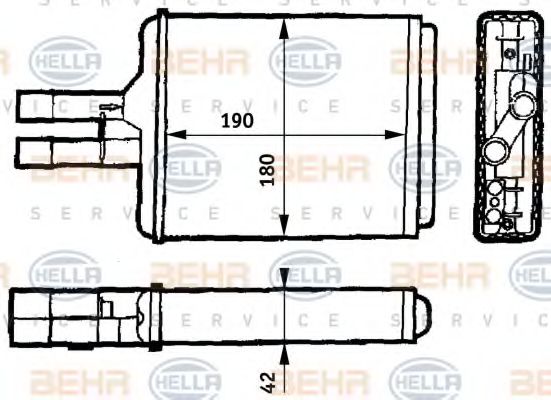 Теплообменник, отопление салона BEHR HELLA SERVICE 8FH 351 313-141