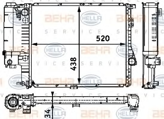 Радиатор, охлаждение двигателя BEHR HELLA SERVICE 8MK 376 711-241