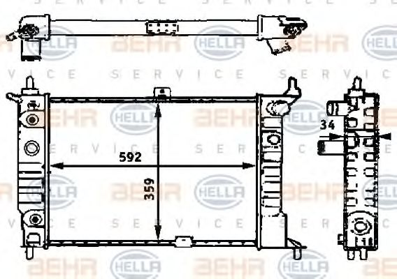 Радиатор, охлаждение двигателя BEHR HELLA SERVICE 8MK 376 715-311